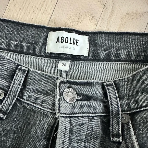 Agolde Women's Relaxed Black Distressed wide leg jeans - Picture 4 of 5